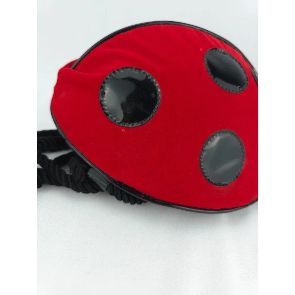 Y2K 90s Velveteen‎ Polka Dot Ladybug Backpack Purse Red Black Zipper